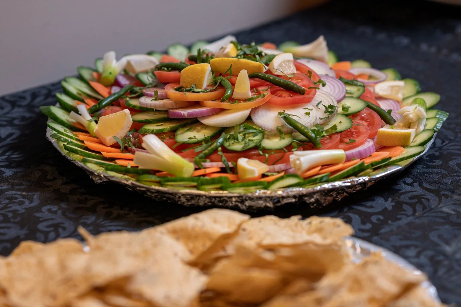 Fresh salad platter with papadums